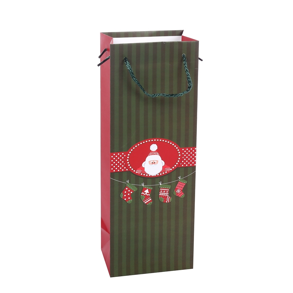 Simple Decoration Stripe Printing Santa Claus Christmas Stocking Kraft Paper Wrapping Wine Bag 1