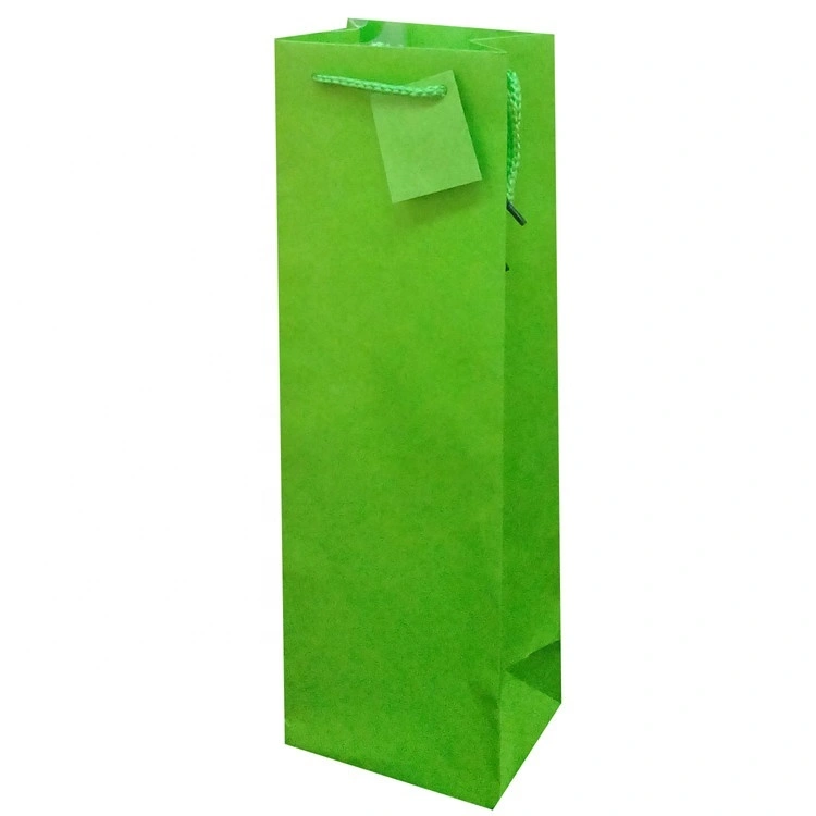 Custom Printing Green Solid Color Party Gift Wine Bottle Paper Bags 1