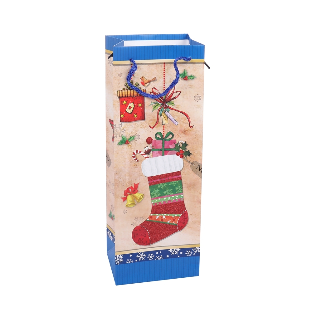 Borsa per vino pieghevole in carta da regalo Kraft con stampa dal design carino 1