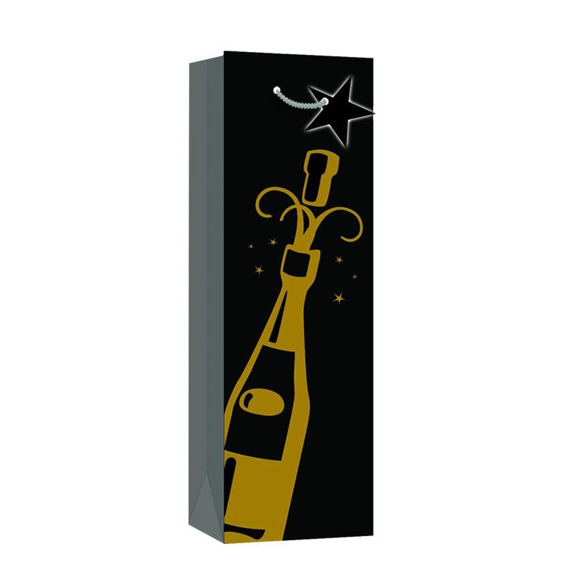 Hot Sale Rectangle Printing Wine Black Kraft Paper Bags For Wine Packing 1