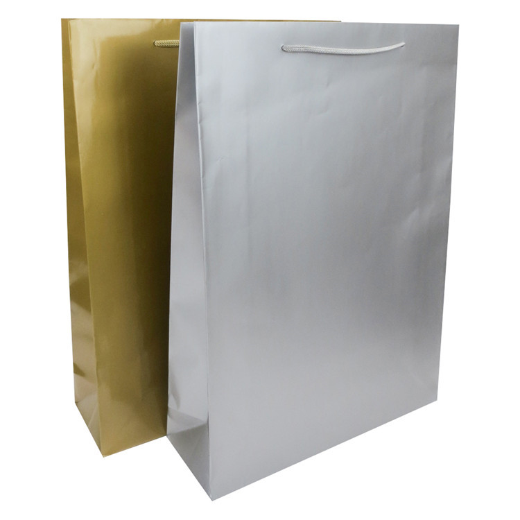 2019 High quality dumb bright film gold silver kraft paper bag with handle wholesale 5