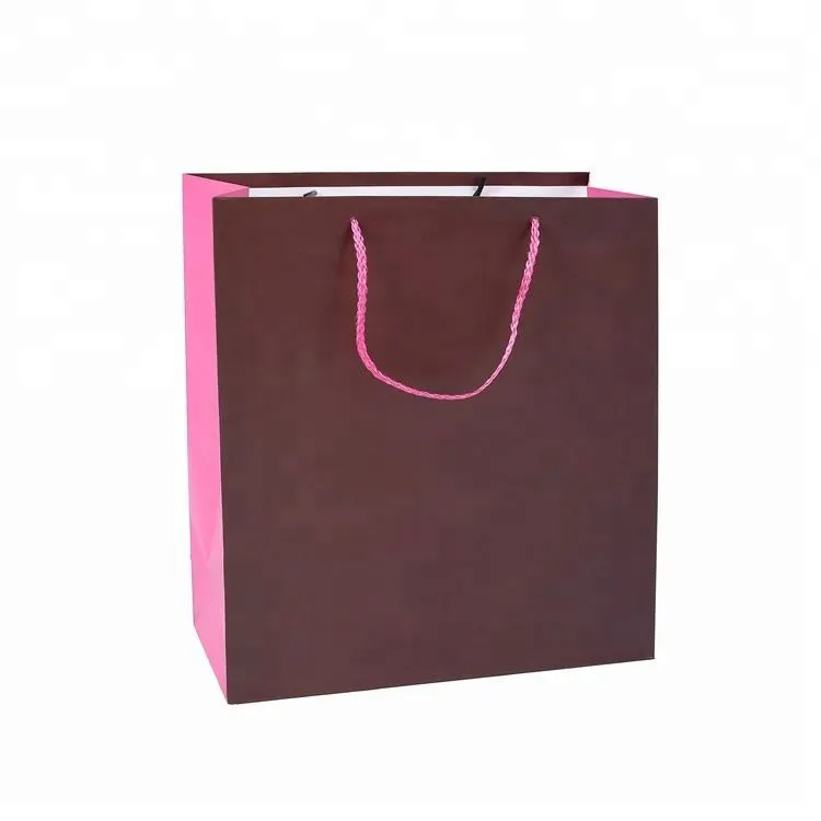 Sac en papier rectangulaire à fond de magasinage, emballage personnalisé de couleur unie, bon marché, vente en gros, avec poignées en corde 1