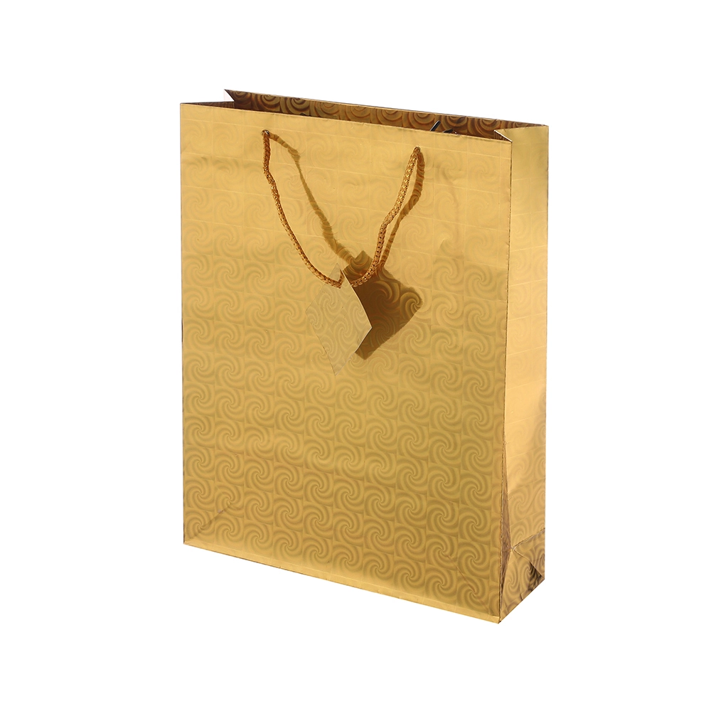 Bolso de compras de papel plegable durable respetuoso del medio ambiente del diseño simple 2019 con la manija de la cuerda 1