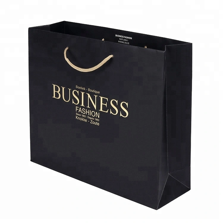 Wholesale Custom Fashional Design Printing Folding Gift Black Shopping Paper Bag 1