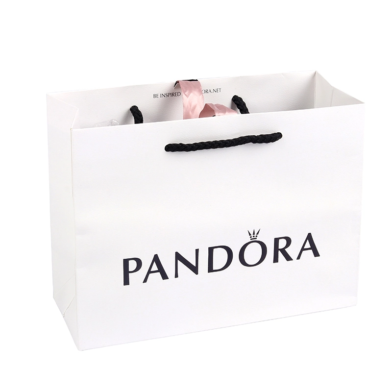 Customized with Black Logo Ribbon Tie Shopping Paper Gift Bags 1