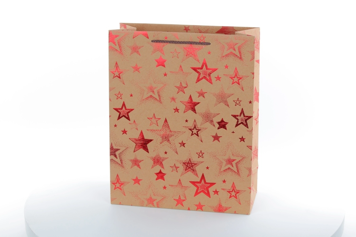 High Quality Custom Hot-stamping Red Five-Pointed Star Kraft Brown Gift Paper Bag With Handle 1