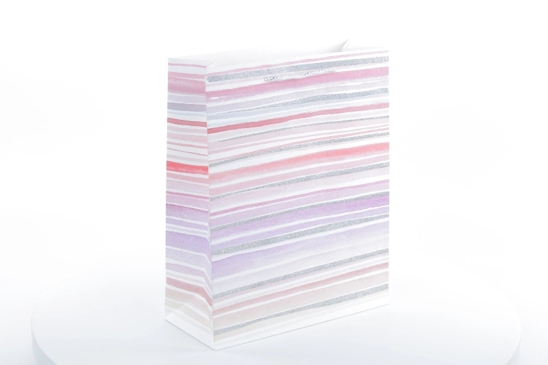 Borsa per la spesa regalo scintillante bianca Kraft brillante di vendita calda con manico in organza 1