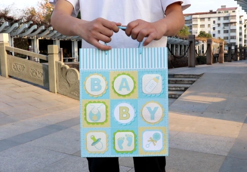 Wholesale 3D & Glittering Finishing Popular Baby Shower Party Gift Paper Bag With Handle 1