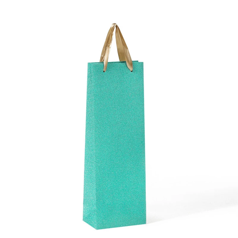 Bolsa de papel de regalo de vino de laminación brillante de lujo de alta calidad vendedora caliente con asa 1