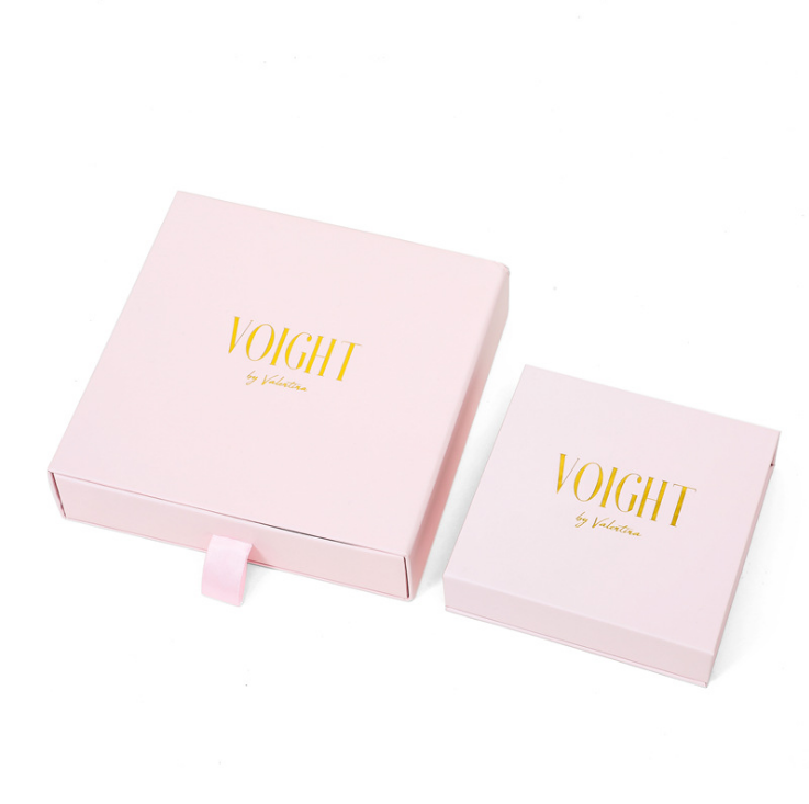 Fancy pink jewelry yellow satin drawer gift paper box 4