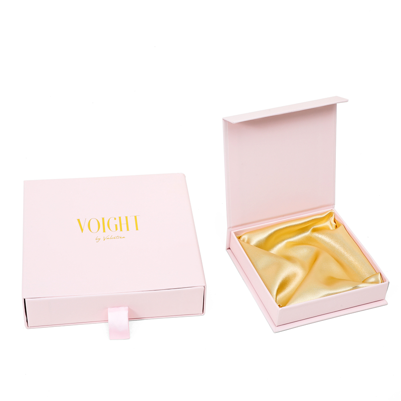 Fancy pink jewelry yellow satin drawer gift paper box 2