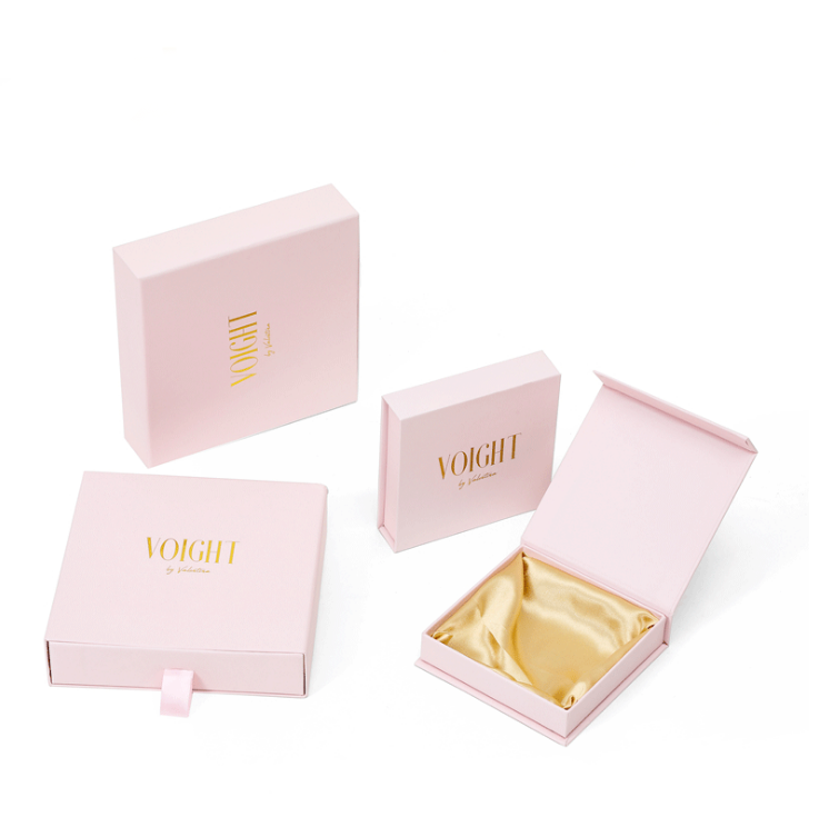 Fancy pink jewelry yellow satin drawer gift paper box 3