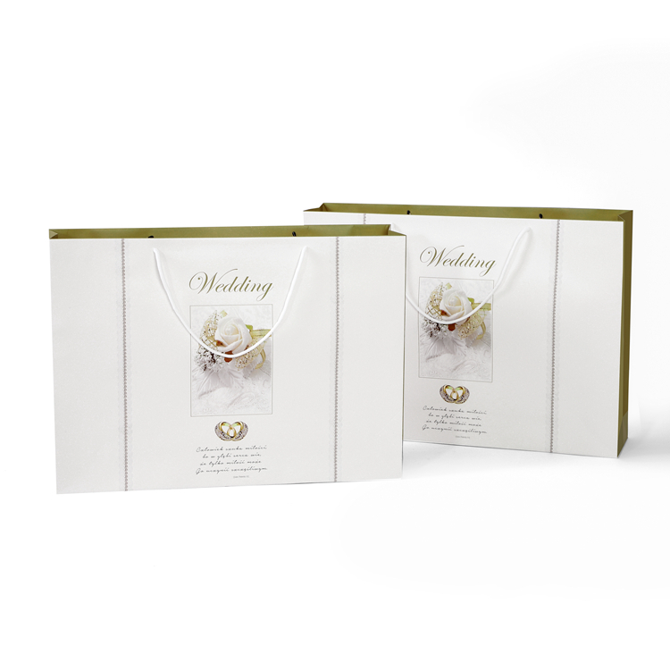 Grazioso sacchetto regalo in carta avorio scintillante da 210 g con design nuziale 1