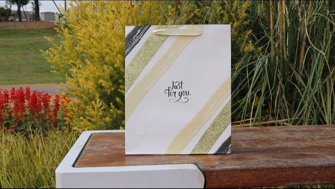 Sacchetto di carta regalo quotidiano avorio glitter personalizzato di alta qualità di vendita caldo con manico 1