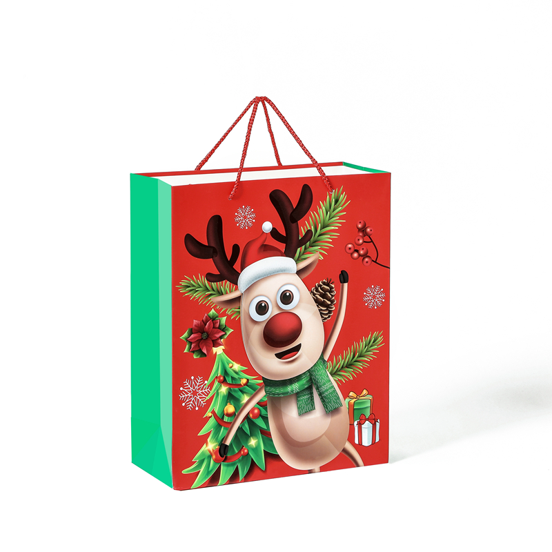 Hot Selling High Quality 3D Cartoon Custom Christmas Gift Paper Bag With Handle 3