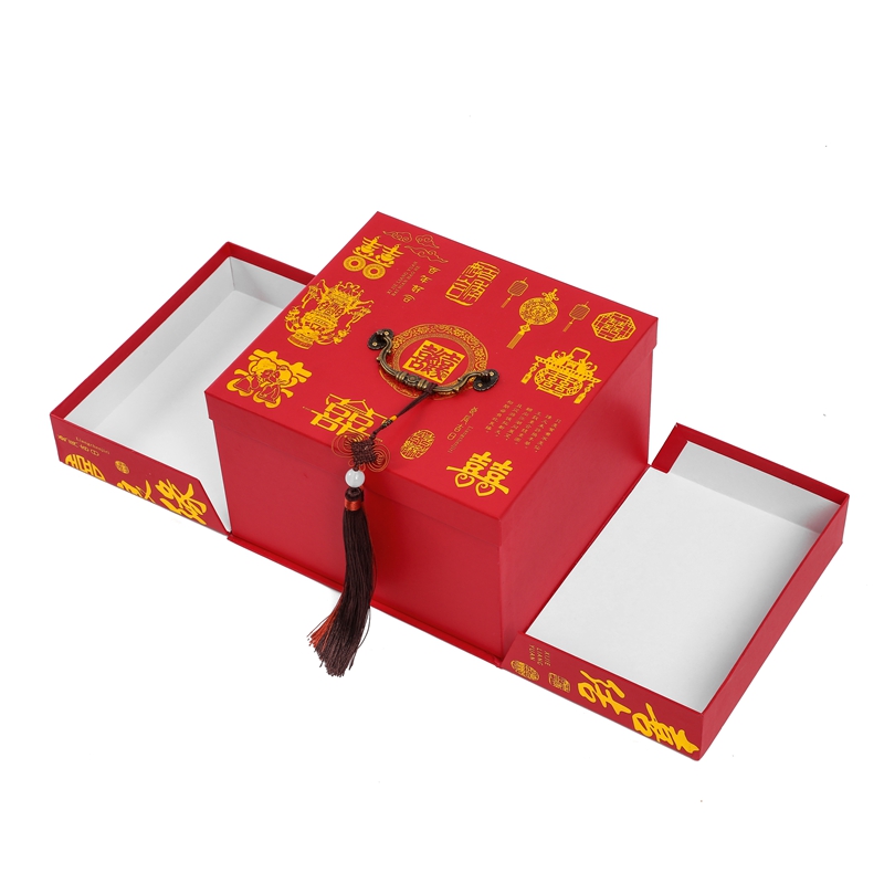 Manufacturer Wholesale Luxury Custom Chinese Red Style Wedding Gift Paper Box With Handle 3