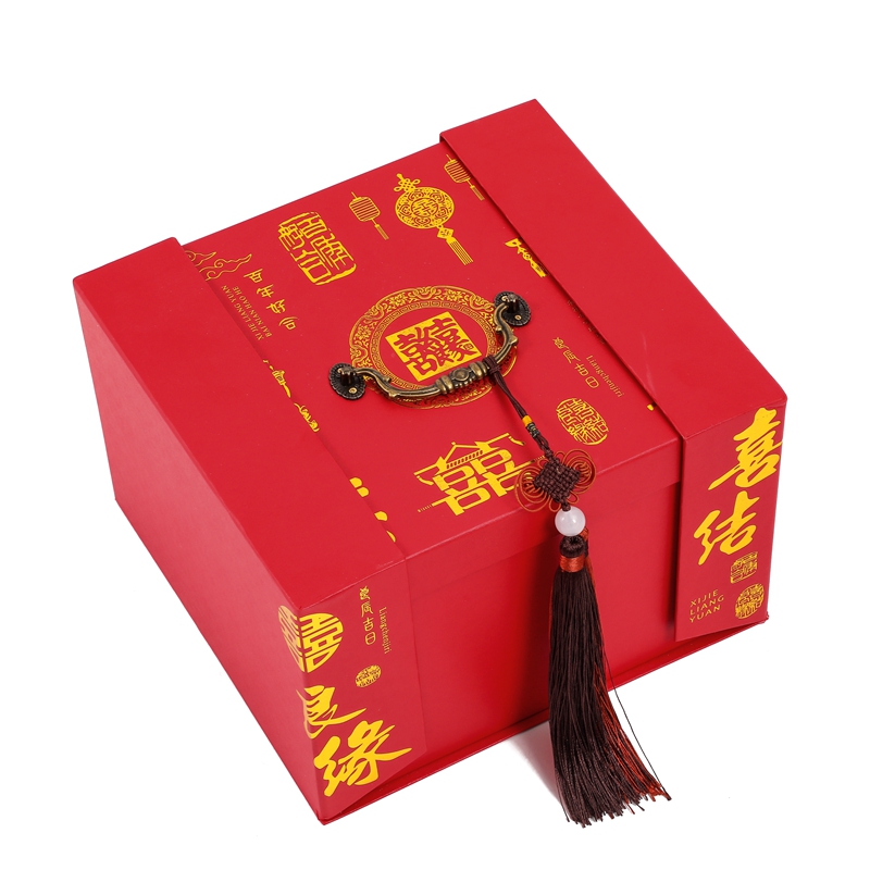 Manufacturer Wholesale Luxury Custom Chinese Red Style Wedding Gift Paper Box With Handle 2