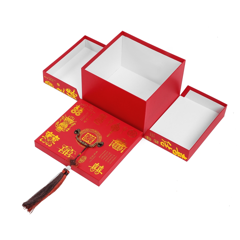 Manufacturer Wholesale Luxury Custom Chinese Red Style Wedding Gift Paper Box With Handle 4