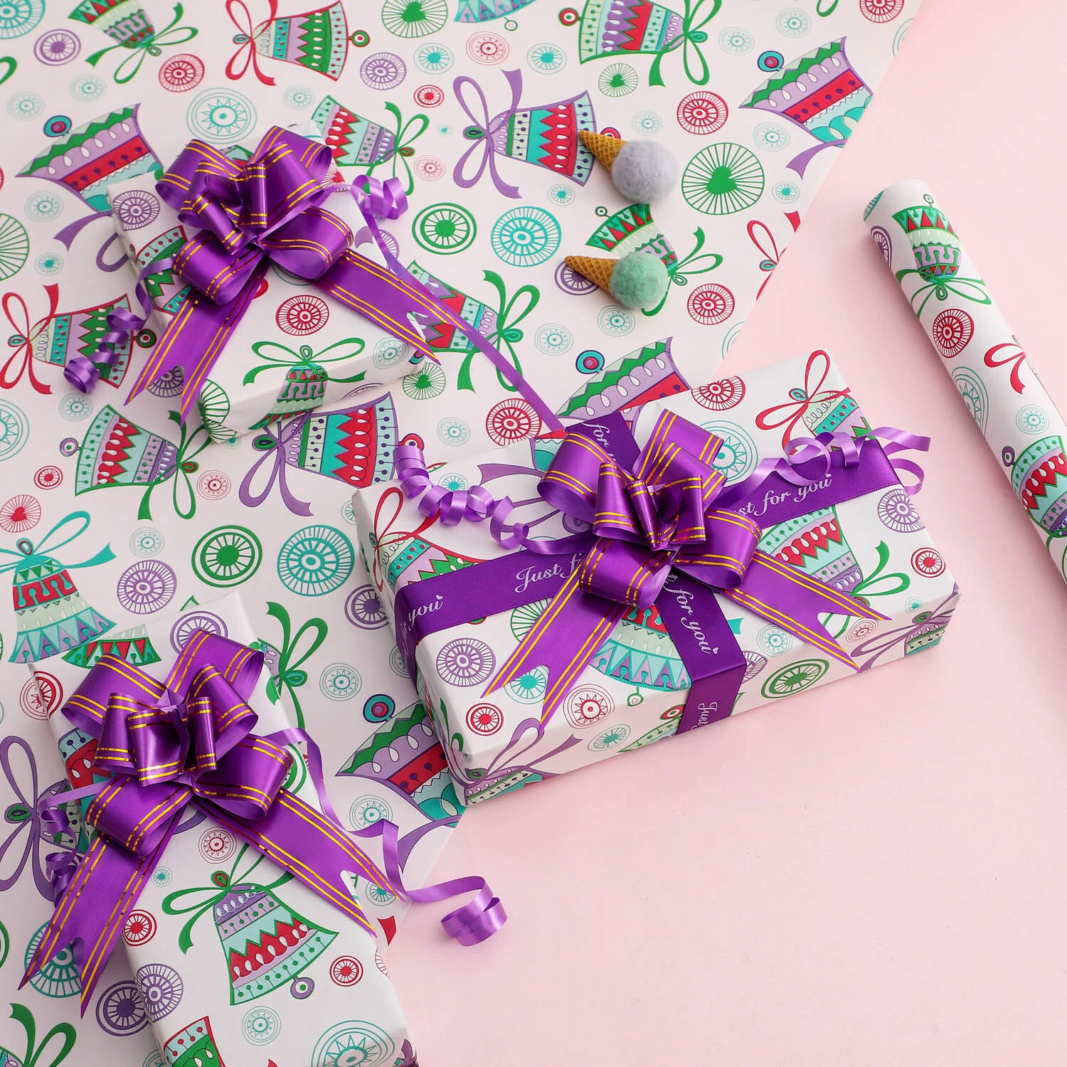 Rollos de papel de regalo impresos personalizados, suministro al por mayor para paquete de regalo 4