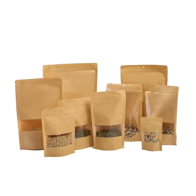 Custom with Window Waterproof Food Packaging Stand Up Zip Lock 2 Layer kraft paper bag 1