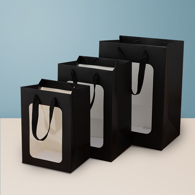 Customize Paper Gift Bags Packaging with transparent pvc Window&ribbon handle 7