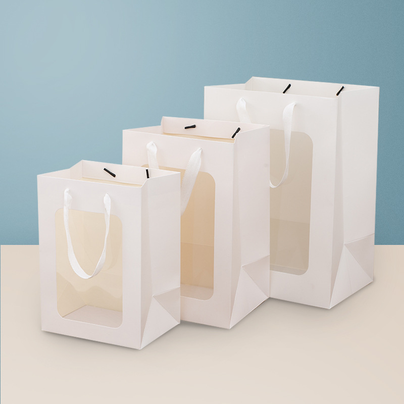 Customize Paper Gift Bags Packaging with transparent pvc Window&ribbon handle 5