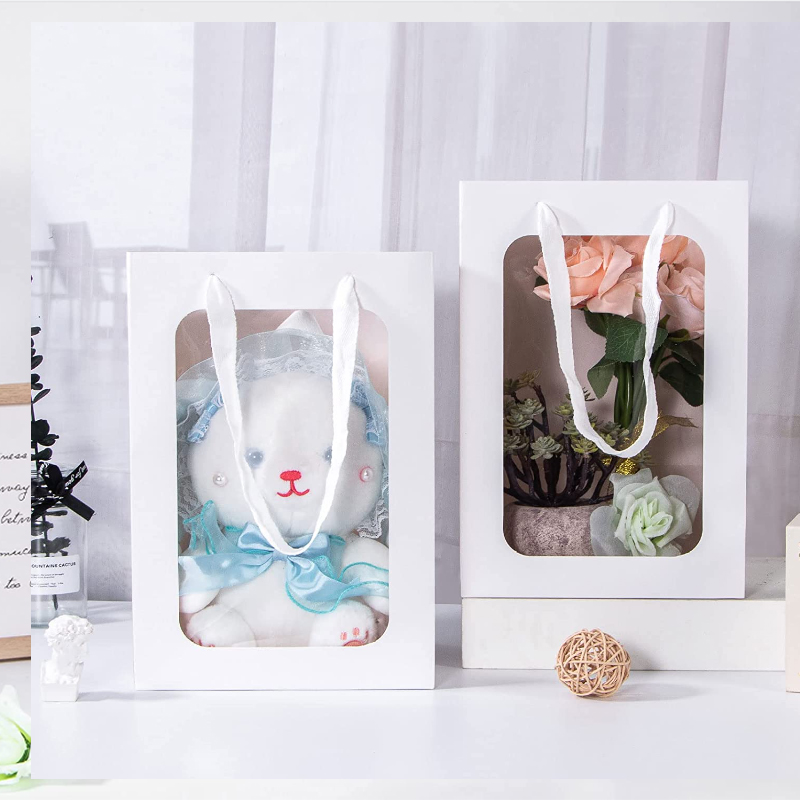 Customize Paper Gift Bags Packaging with transparent pvc Window&ribbon handle 3