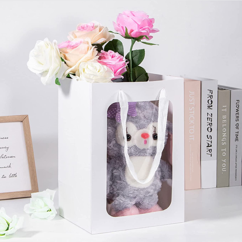 Customize Paper Gift Bags Packaging with transparent pvc Window&ribbon handle 4