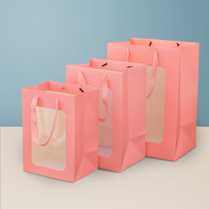 Customize Paper Gift Bags Packaging with transparent pvc Window&ribbon handle 6