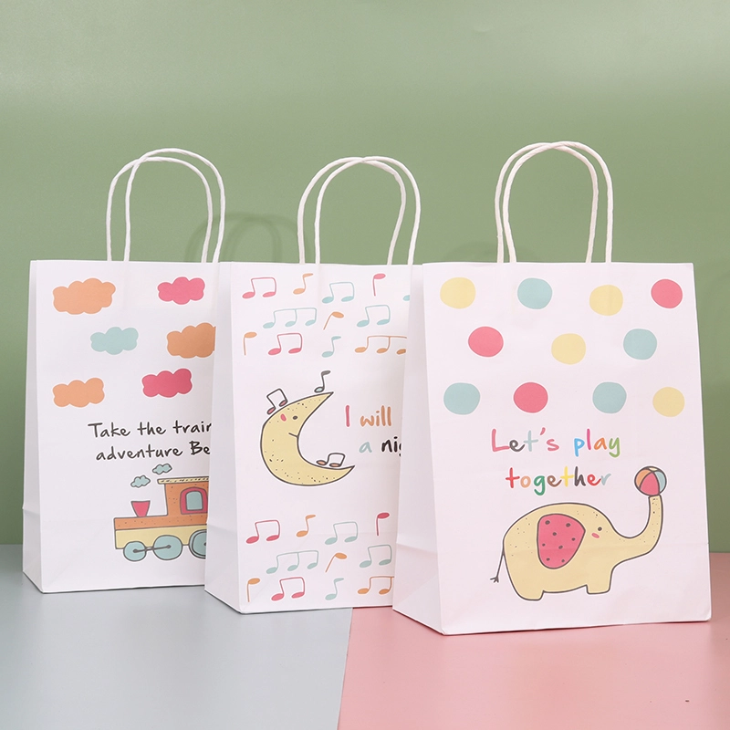Cartoon White Paper Kraft Bag Takeaway Packaging Wholesale 1