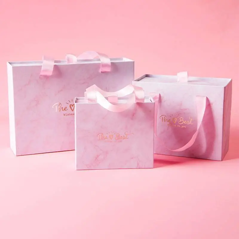 Custom Drawer Paper Gift Box With Pink color Printed Marble 1