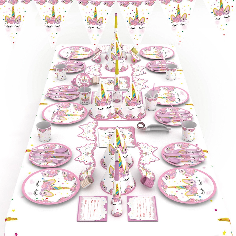 Party decoration wholesale bulk pink unicorn tablewear whole set 1