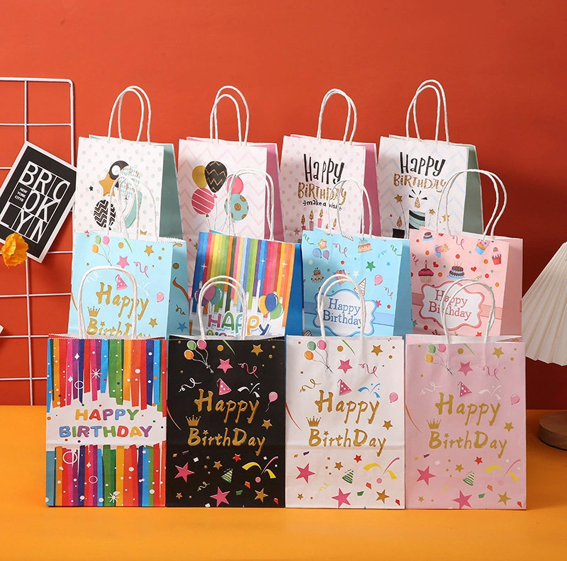 Sac cadeau en papier Kraft de dessin animé pour enfants, vente en gros de points d'anniversaire 1