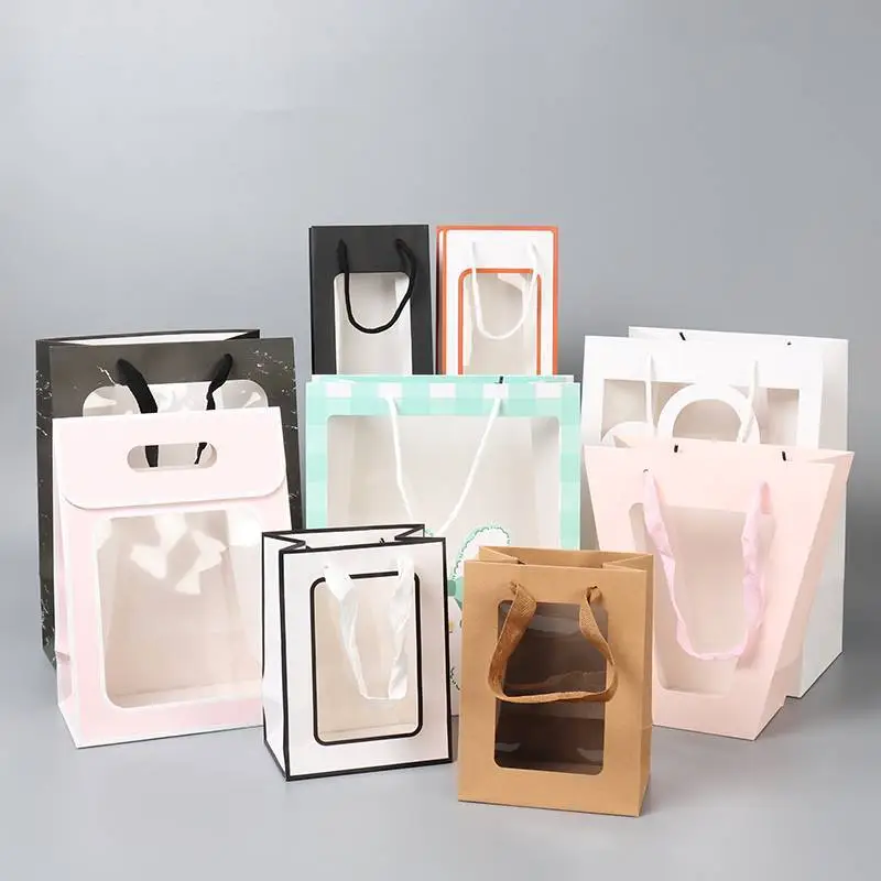 Manufacturer Wholesale Transparent Paper Gift Bags With PVC Windows 1