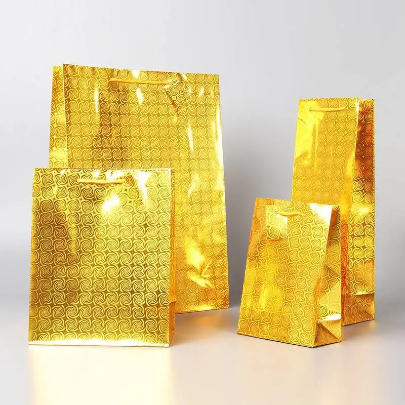 High Quality Holographic Gift Bags With Gold Printing Spot Wholesale 1