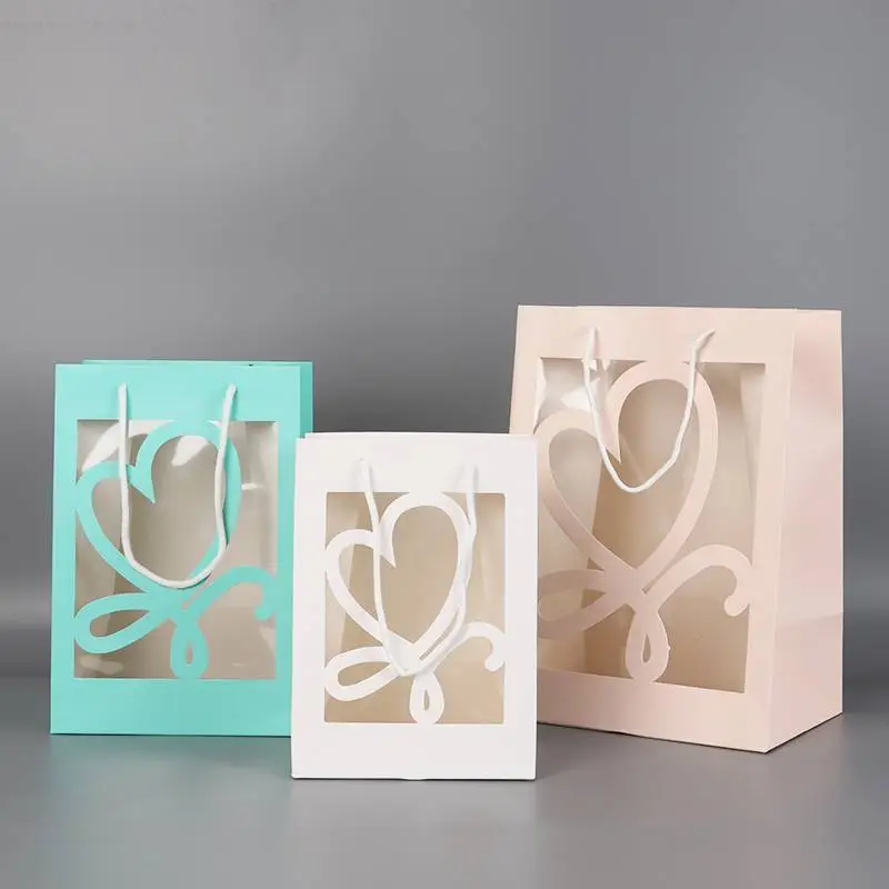 Hot Selling Valentine's Day Gift Bag Shopping Paper Bag With Pvc Window Ivory Paper 1