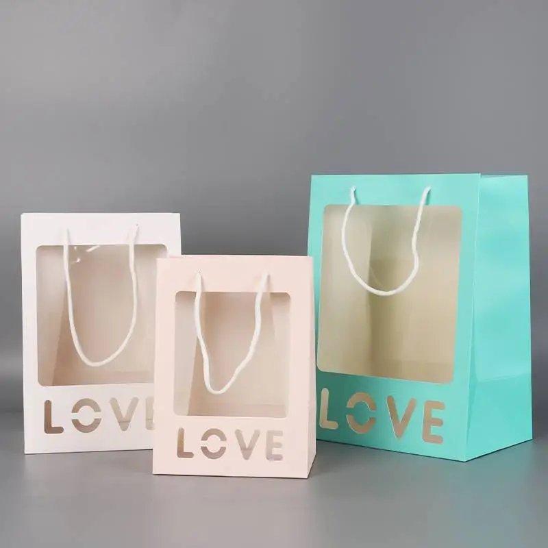 High quality PVC window paper gift bag for Valentine's Day gift packaging 1