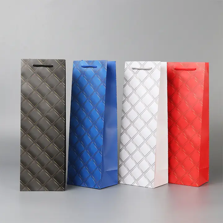 SEUNMUK Sacs Cadeaux Pour Bouteille De Vin, Sacs Cadeaux En Papier Solide Avec Poignées, Sacs à Vin élégants Pour Fête, Shopping, Vente Au Détail, Mariage, Bleu, Compacte