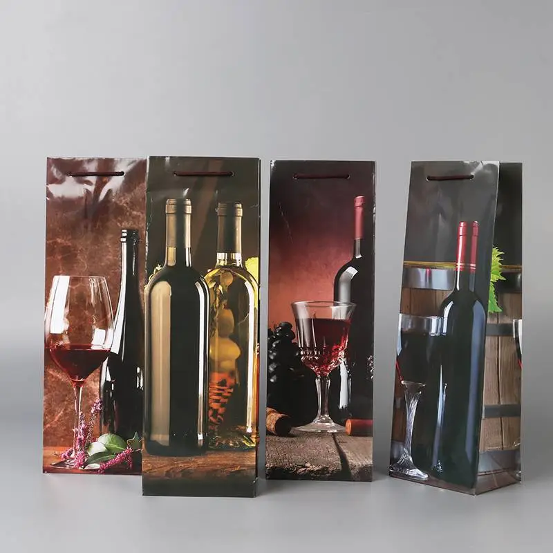 Hot Sale Rectangle Printing Wine Coated paper bags with Rope Handle 1