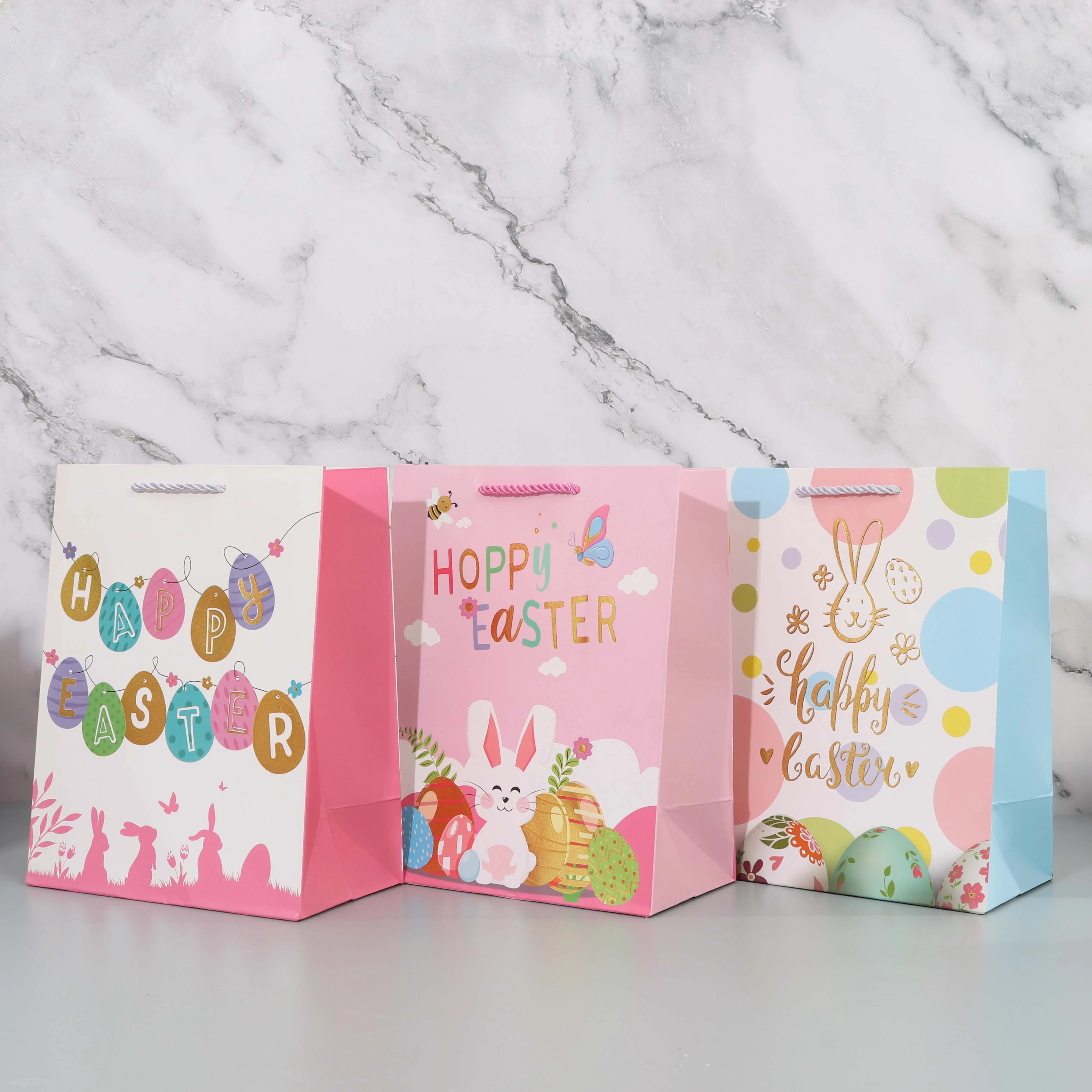 Factory Custom Easter Stamping Pattern Foldable Kids Paper Gift Bags 1