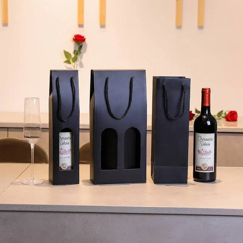 Black Single and Double Wine Bottles Packaging Corrugated Boxes Manufacturer Custom Wholesale 1