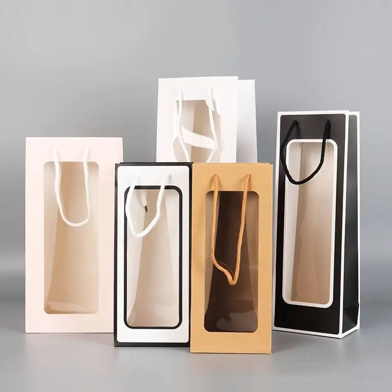 Bolsas individuales de papel para vino al por mayor con ventana de PVC. 1