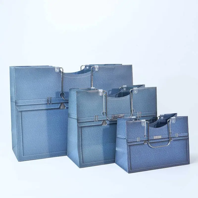 Eco-Friendly Faux Leather Paper shopping Bag Wholesale With Metal Handle 1