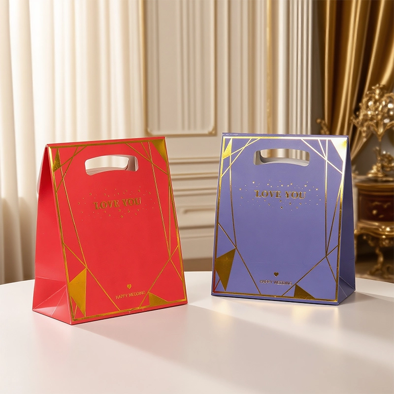 Custom Triangle Premium Paper Gift Bags With Die Cut Handles 1