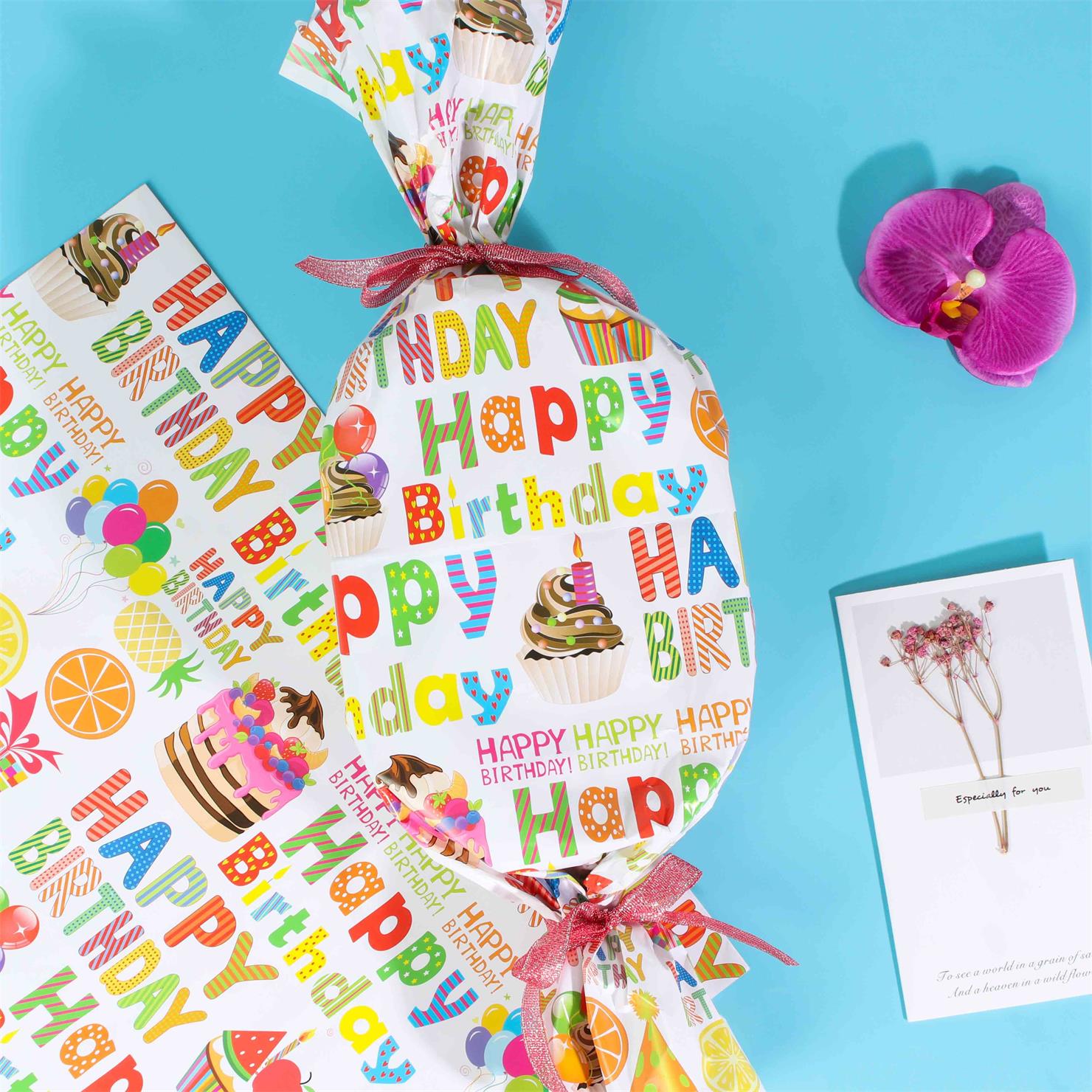 Wholesale Custom Birthday Gift DIY Decor Wrapping Paper disposable lovely coated wrapping paper OEM/ODM 