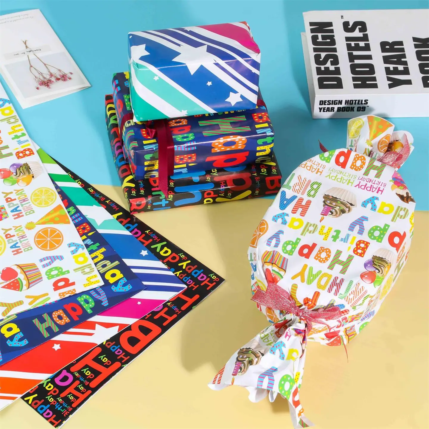 Wholesale Custom Birthday Gift DIY Decor Wrapping Paper disposable lovely coated wrapping paper OEM/ODM 