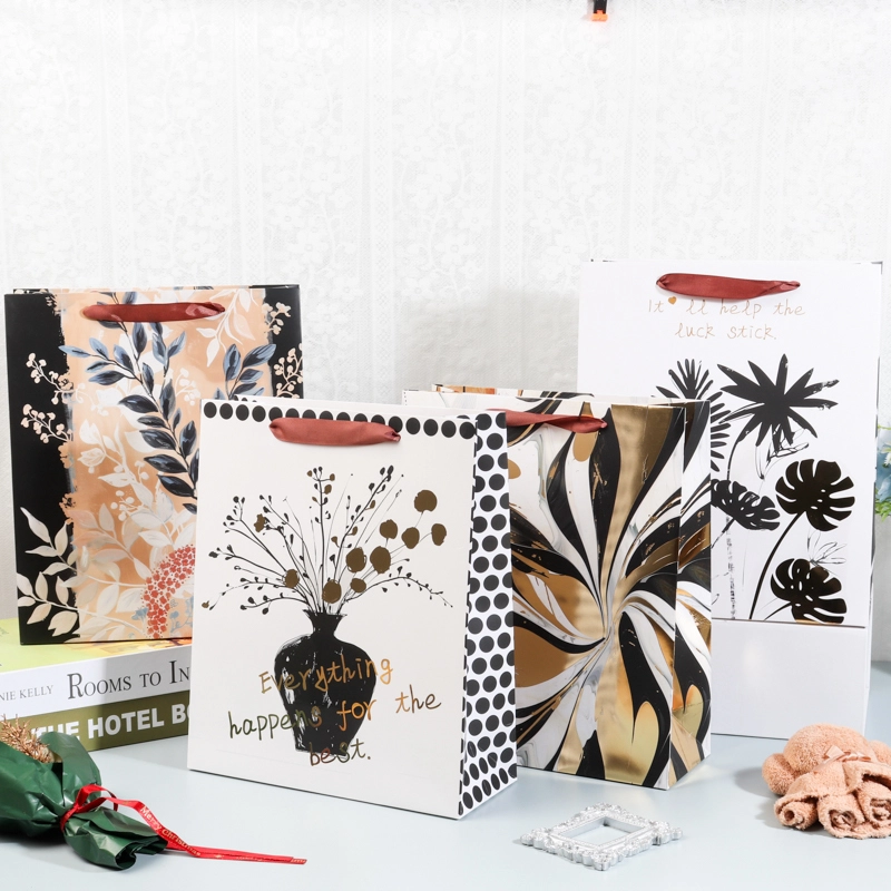 Wholesale Flower Stamping Gift Bag Package Solution with Ribbon Handles  custom OEM/ODM foil color print paper bag