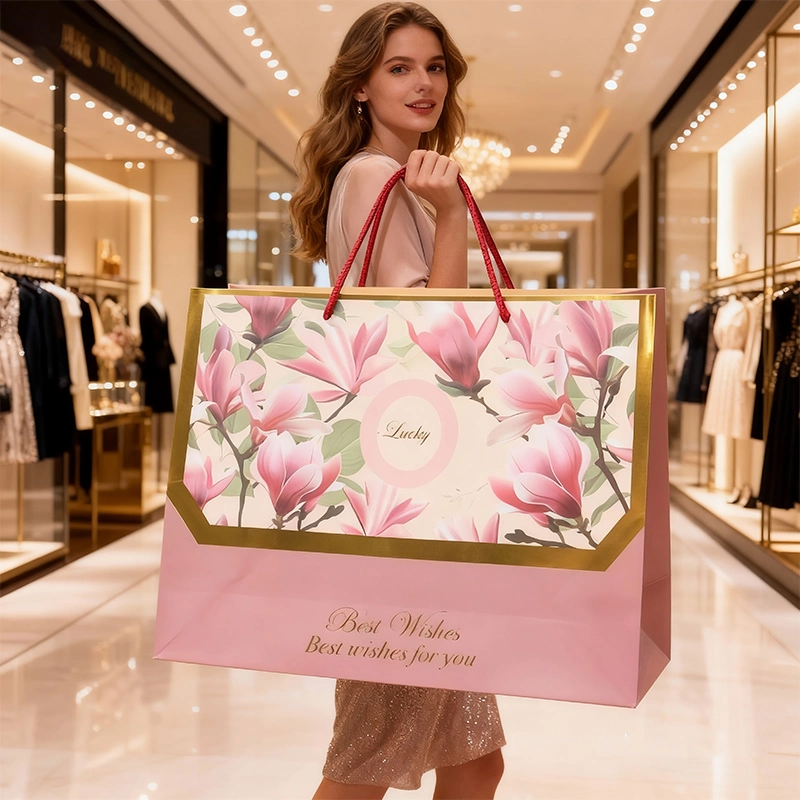 Luxury Pink Magnolia Paper Shopping Bag