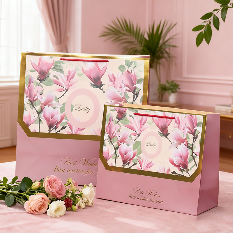 Custom Luxury Pink Magnolia Paper Shopping Bags