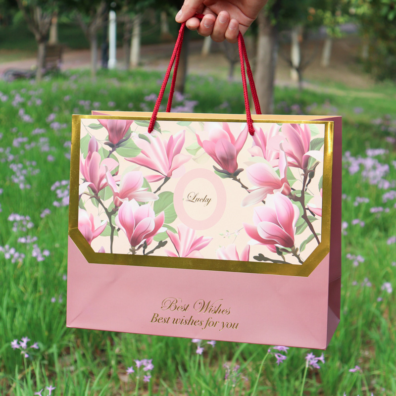Luxury Pink Magnolia Paper Shopping Bag Custom